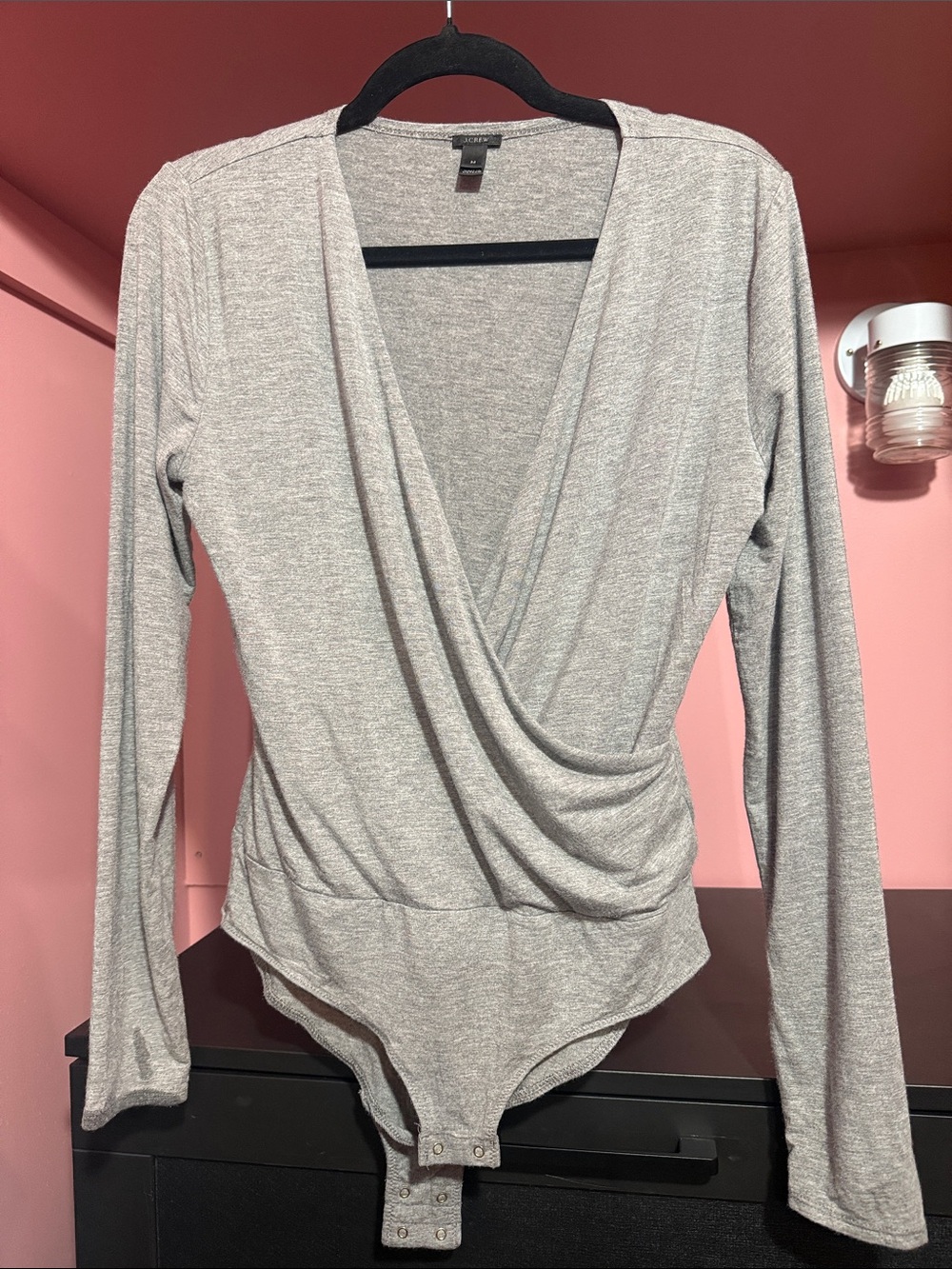 J. Crew Heather Gray Wrap-Front Long Sleeve Bodysuit